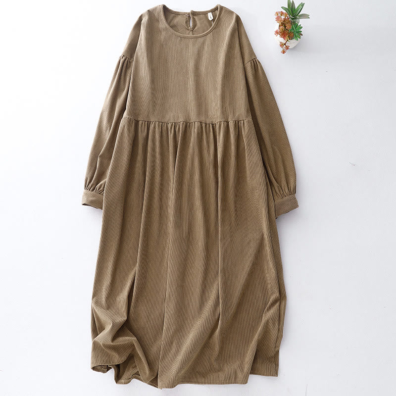 Buddha Stonesタンカラー コーデュロイ パフ ロングスリーブ ミディドレス - タン - US14、 UK/AU18、 EU46 (2XL) - image 0
