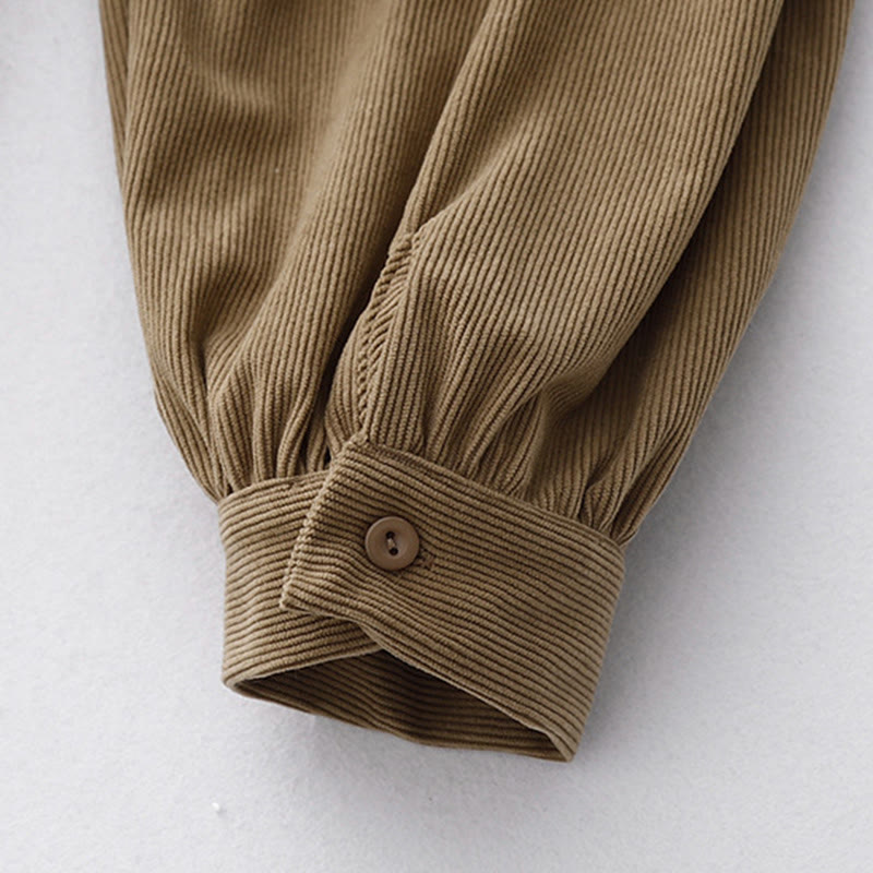 Buddha Stonesタンカラー コーデュロイ パフ ロングスリーブ ミディドレス - image 8