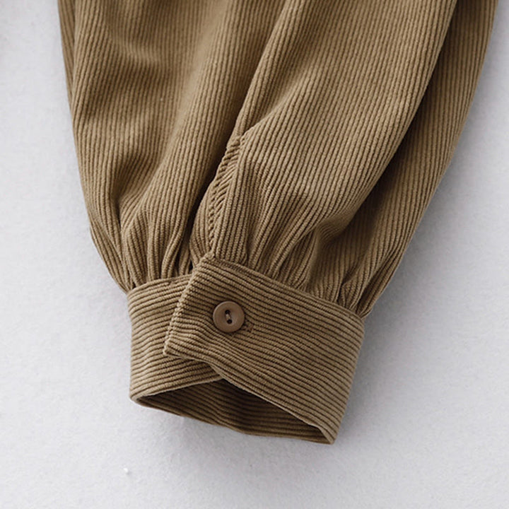 Buddha Stonesタンカラー コーデュロイ パフ ロングスリーブ ミディドレス - image 8