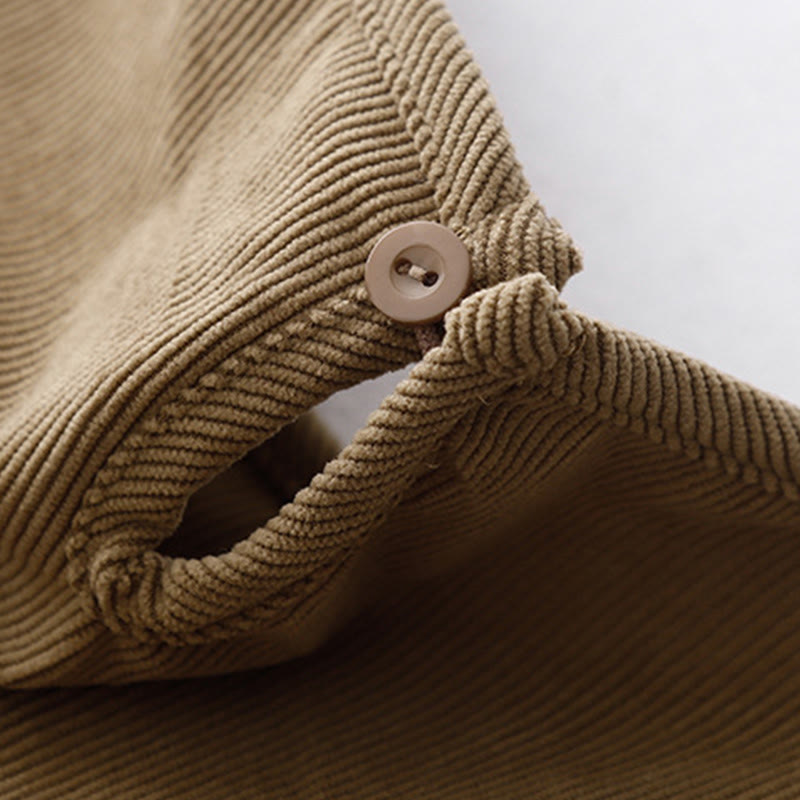 Buddha Stonesタンカラー コーデュロイ パフ ロングスリーブ ミディドレス - image 4