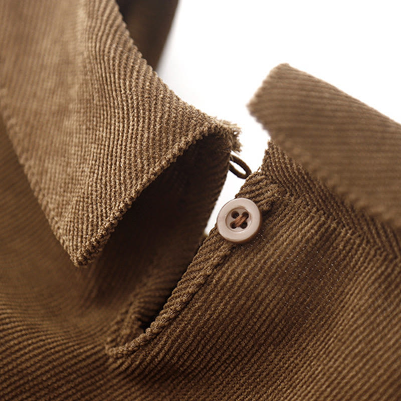 Buddha Stonesボタンデザインコーデュロイピーターパンカラーロングスリーブミディドレス（ポケット付き） - image 4