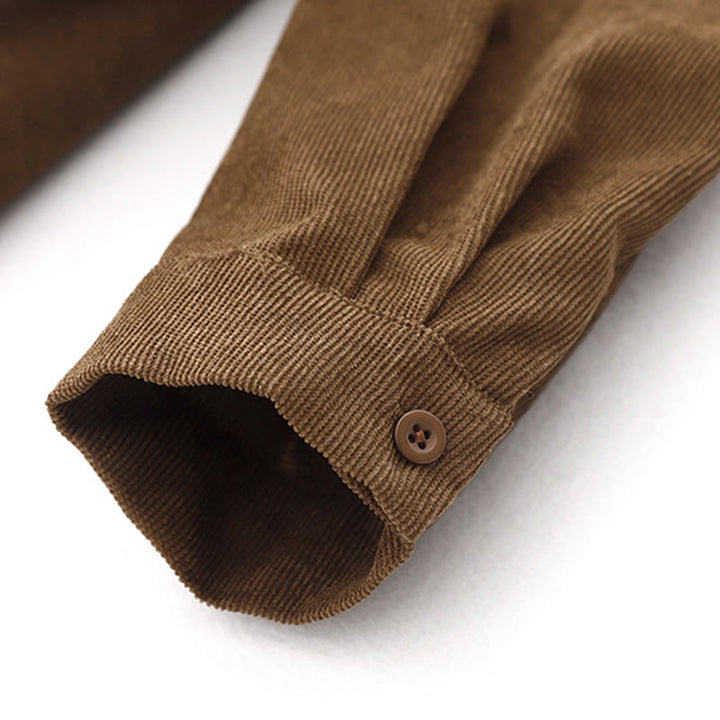 Buddha Stonesボタンデザインコーデュロイピーターパンカラーロングスリーブミディドレス（ポケット付き） - image 9