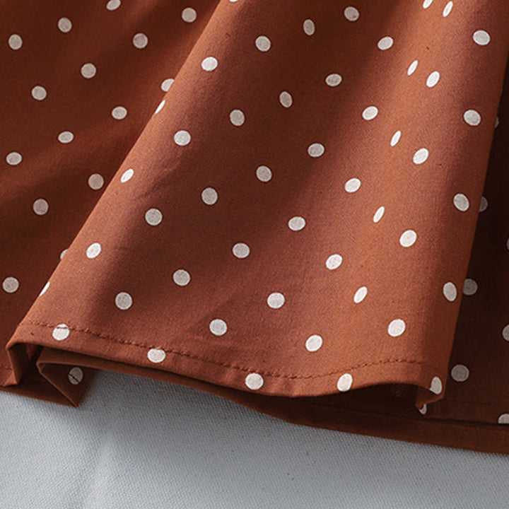 Buddha Stones春のドット柄フリルクルーネック長袖コットンリネンミディドレス ポケット付き - image 8