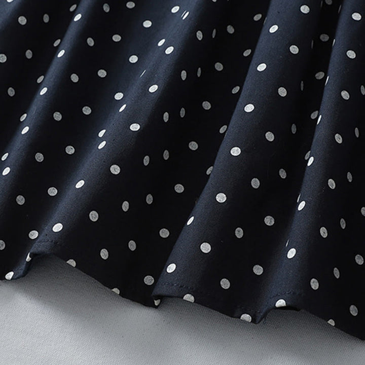 Buddha Stones春のドット柄フリルクルーネック長袖コットンリネンミディドレス ポケット付き - image 15