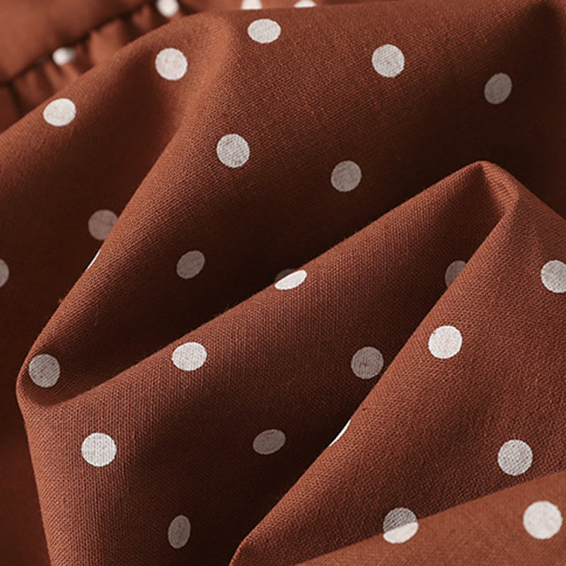 Buddha Stones春のドット柄フリルクルーネック長袖コットンリネンミディドレス ポケット付き - image 7