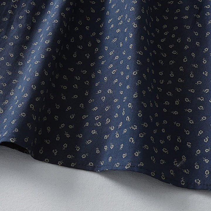 Buddha Stonesプリント花柄アコーディオンプリーツコットンリネン長袖ミディドレス（ポケット付き） - image 5