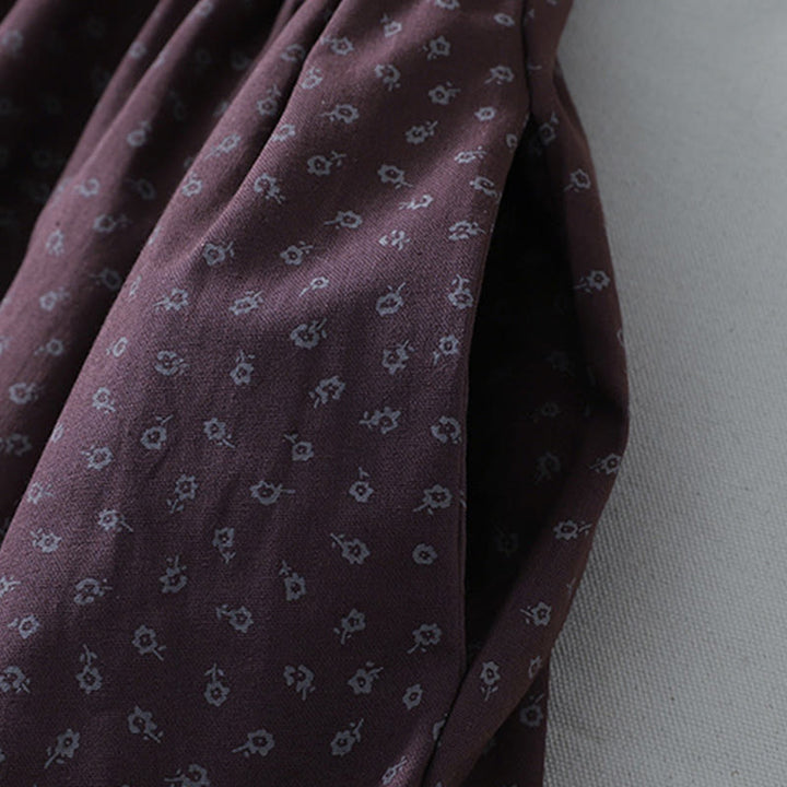 Buddha Stonesプリント花柄アコーディオンプリーツコットンリネン長袖ミディドレス（ポケット付き） - image 13