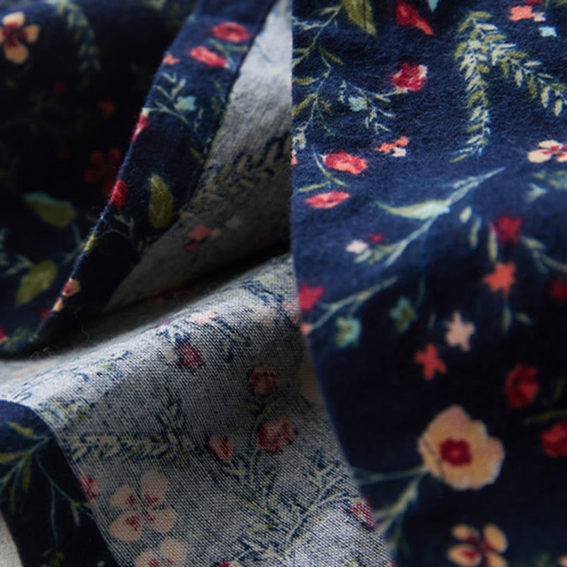 Buddha Stonesエスニックプリント 花柄 レースアップデザイン 長袖 コットンリネン ミディドレス - image 5