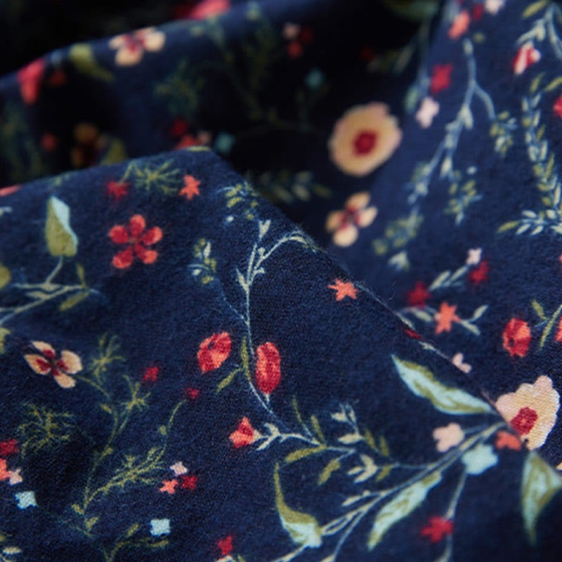 Buddha Stonesエスニックプリント 花柄 レースアップデザイン 長袖 コットンリネン ミディドレス - image 6