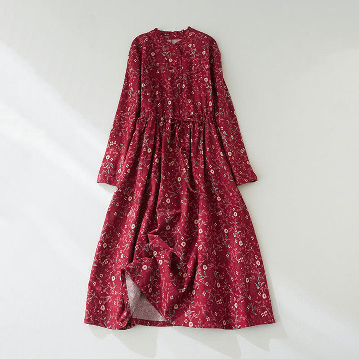 Buddha Stonesエスニックプリント 花柄 レースアップデザイン 長袖 コットンリネン ミディドレス - クリムゾン - US8-10，UK/AU12-14，EU40-42 (2XL) - image 8