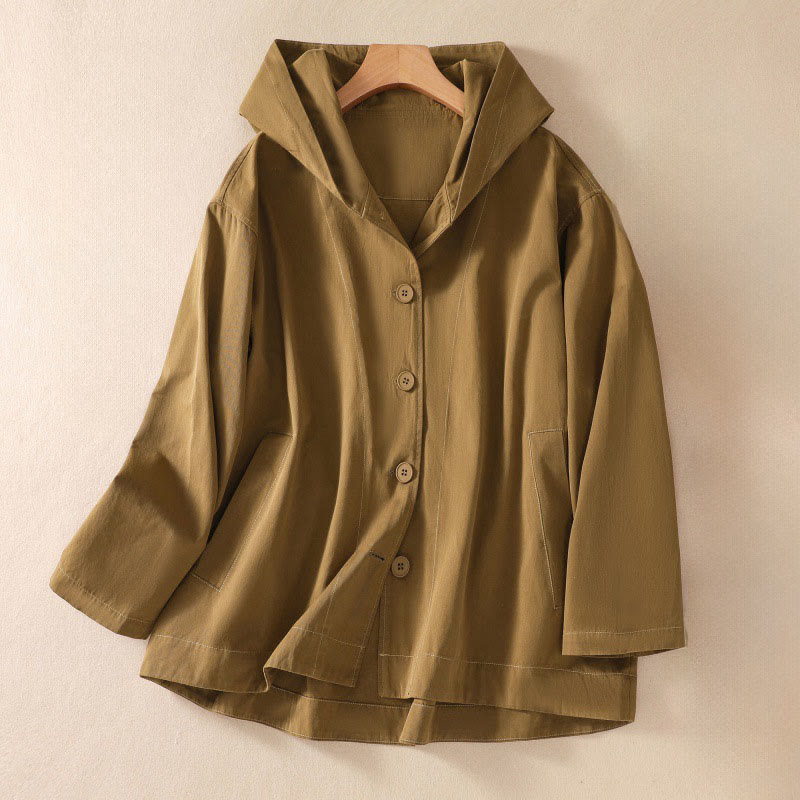 Buddha Stonesピュアカラー フード付き レディース 長袖 コットンジャケット ポケット付き - ダークゴールデンロッド - US14、 UK/AU18、 EU46 (2XL) - image 1