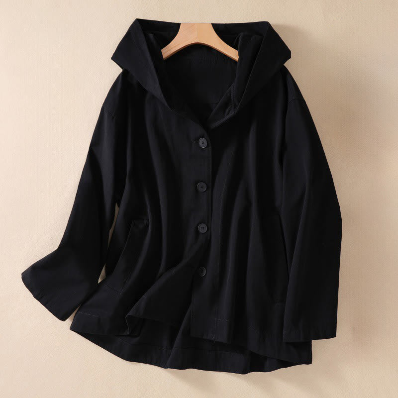 Buddha Stones無地 フード付き レディース 長袖 コットン ジャケット ポケット付き - 黒 - US14、 UK/AU18、 EU46 (2XL) - image 9