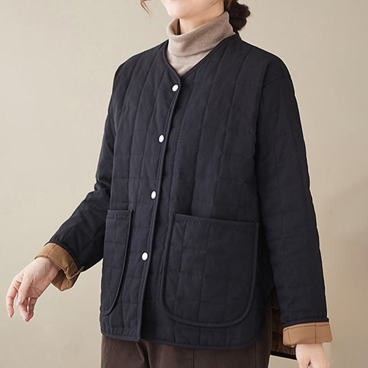 Buddha Stonesレトロ 無地 レディース 厚手コットン 長袖コート ジャケット ポケット付き - image 5