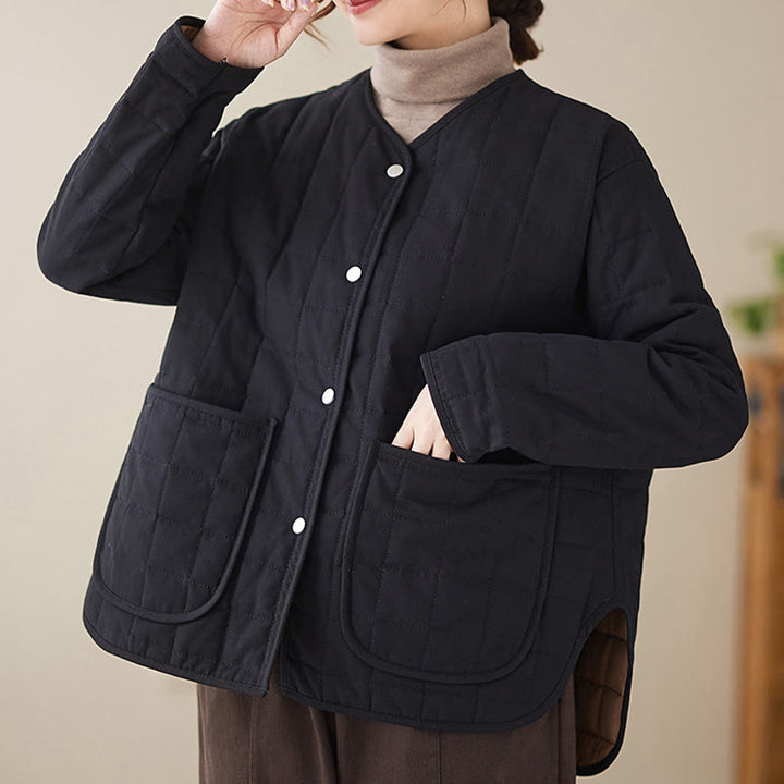 Buddha Stonesレトロ 無地 レディース 厚手コットン 長袖コート ジャケット ポケット付き - image 7