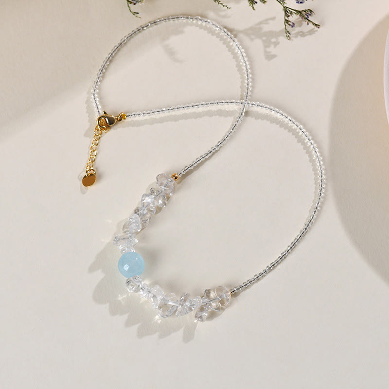 Buddha Stones不規則なホワイトクリスタル アクアマリンビーズ ヒーリングネックレス ペンダント - image 3