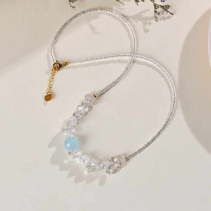 Buddha Stones不規則なホワイトクリスタル アクアマリンビーズ ヒーリングネックレス ペンダント - image 3
