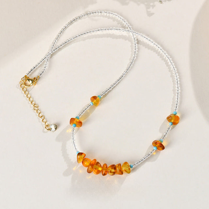 Buddha Stonesホワイトクリスタルビーズ 不規則な琥珀色の透明ネックレスペンダント - image 3