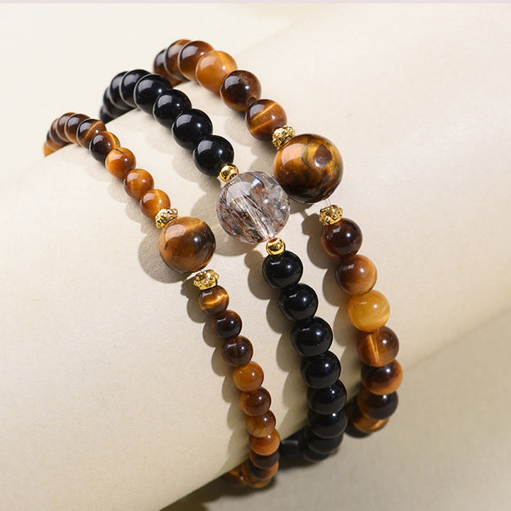 Buddha Stonesタイガーアイ ブラックオブシディアン 勇気ビーズブレスレット - image 10