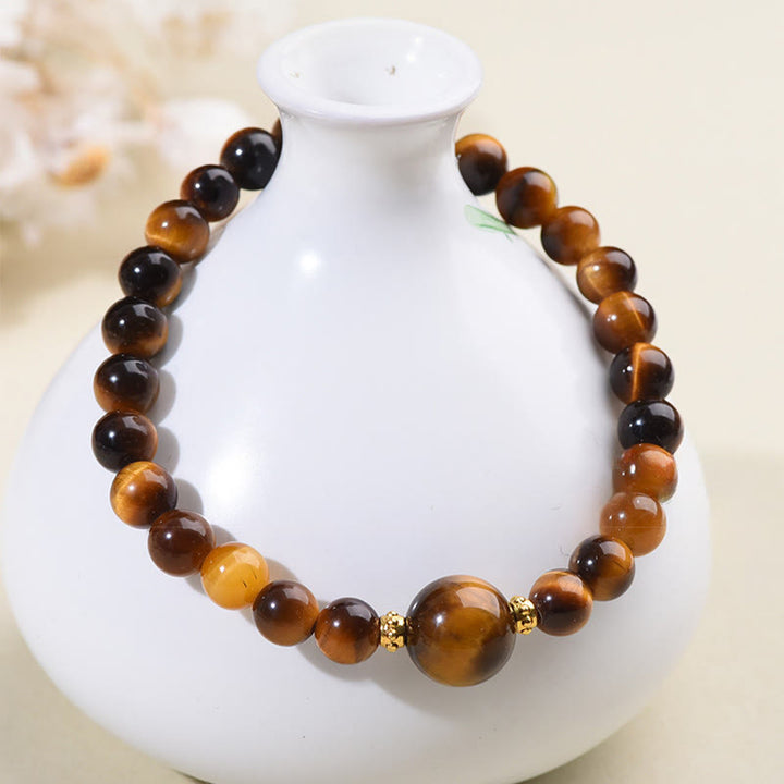 Buddha Stonesタイガーアイ ブラックオブシディアン 勇気ビーズブレスレット - image 3