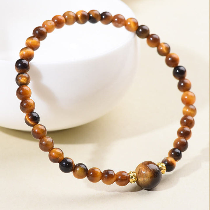Buddha Stonesタイガーアイ ブラックオブシディアン 勇気ビーズブレスレット - image 4