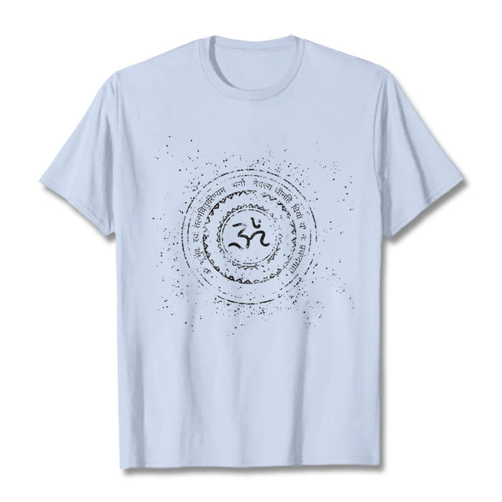 Buddha Stones曼荼羅オームシンボルマントラ柄TシャツコットンTシャツ - ライトシアン - 2XL - image 18