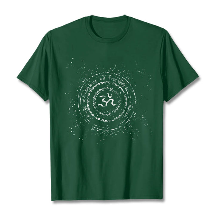 Buddha Stones曼荼羅オームシンボルマントラ柄TシャツコットンTシャツ - フォレストグリーン - 2XL - image 10