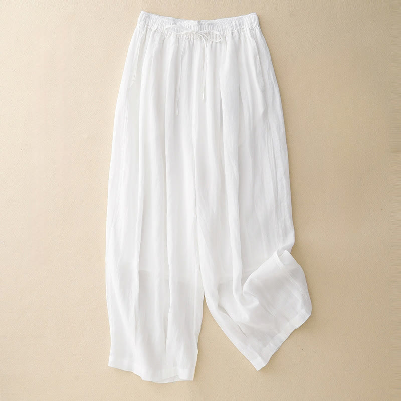 Buddha Stonesカジュアル ルーズ ダブルレイヤー 7-8丈 クロップドパンツ レディース パンツ ポケット付き - 白 - US8-10，UK/AU12-14，EU40-42 (2XL) - image 11