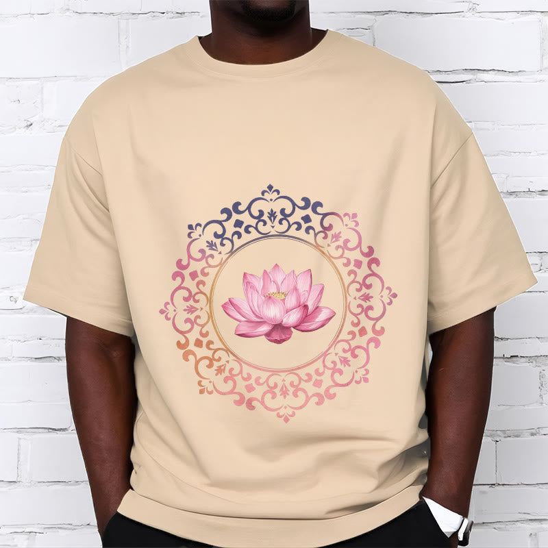 Buddha Stones曼荼羅ピンク蓮柄TシャツコットンTシャツ - image 9