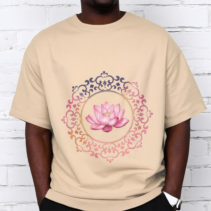 Buddha Stones曼荼羅ピンク蓮柄TシャツコットンTシャツ - image 9