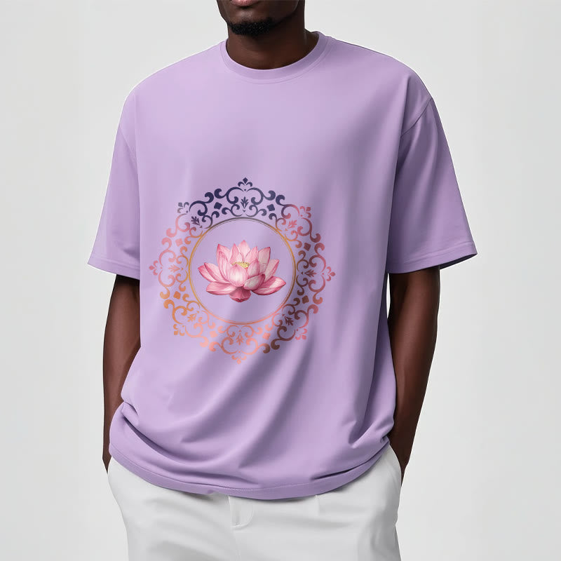 Buddha Stones曼荼羅ピンク蓮柄TシャツコットンTシャツ - image 17