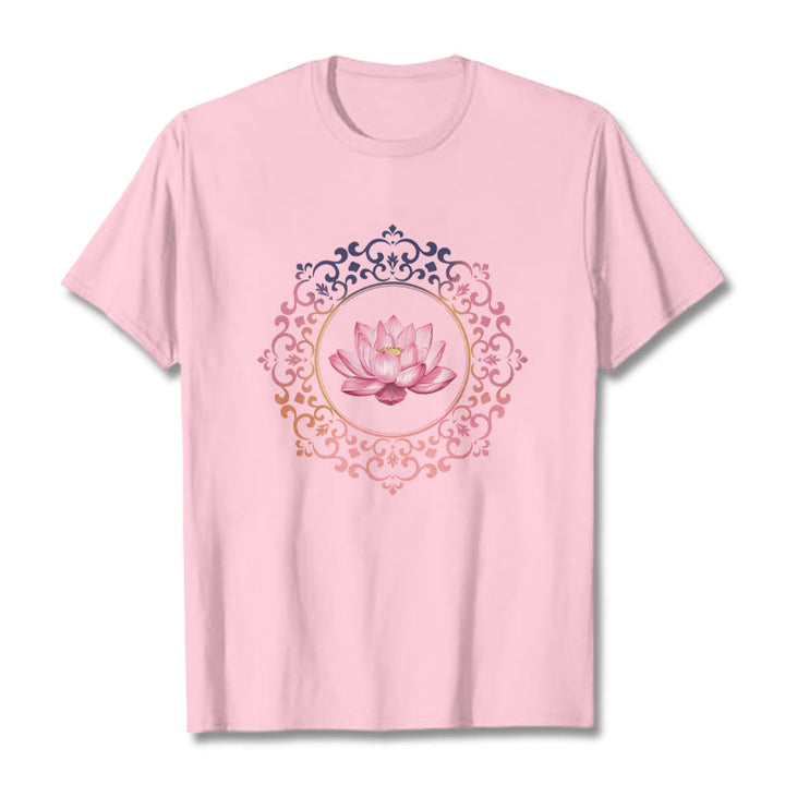 Buddha Stones曼荼羅ピンク蓮柄TシャツコットンTシャツ - ライトピンク - 2XL - image 12