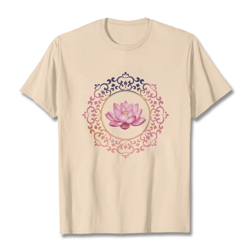Buddha Stones曼荼羅ピンク蓮柄TシャツコットンTシャツ - ビスク - 2XL - image 8