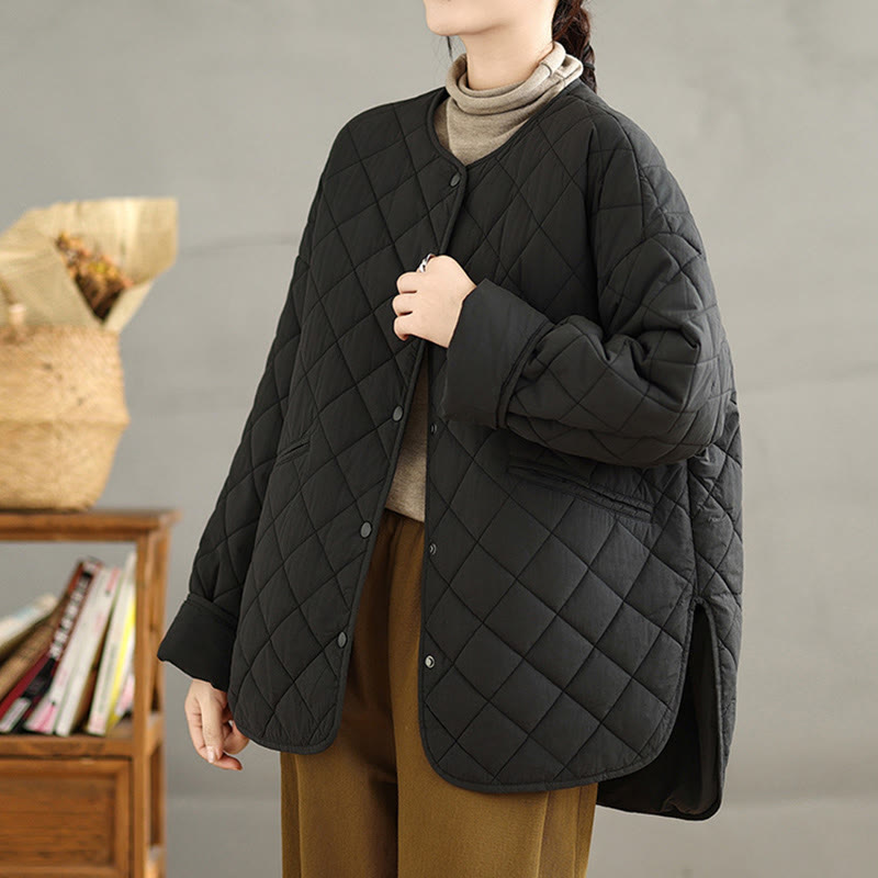 Buddha Stonesレディース ボタンデザイン コットン サーマル ダイヤモンドキルティング 長袖 ジャケット ポケット付き - image 20