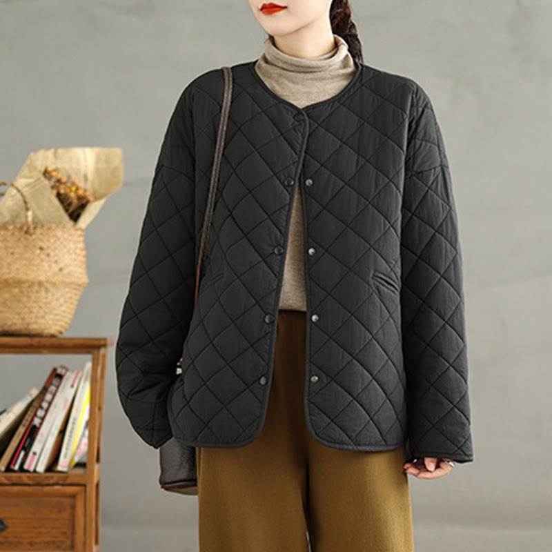 Buddha Stonesレディース ボタンデザイン コットン サーマル ダイヤモンドキルティング 長袖 ジャケット ポケット付き - image 19