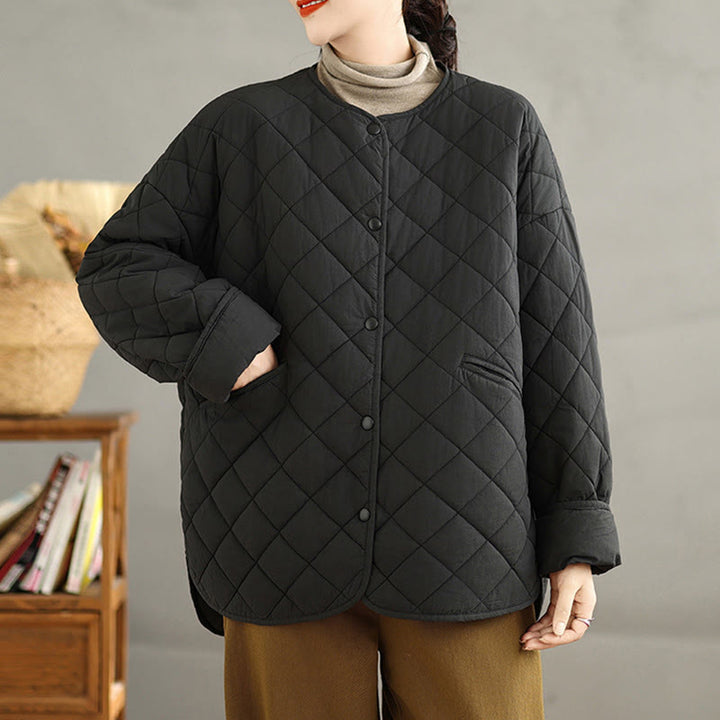 Buddha Stonesレディース ボタンデザイン コットン サーマル ダイヤモンドキルティング 長袖 ジャケット ポケット付き - image 22