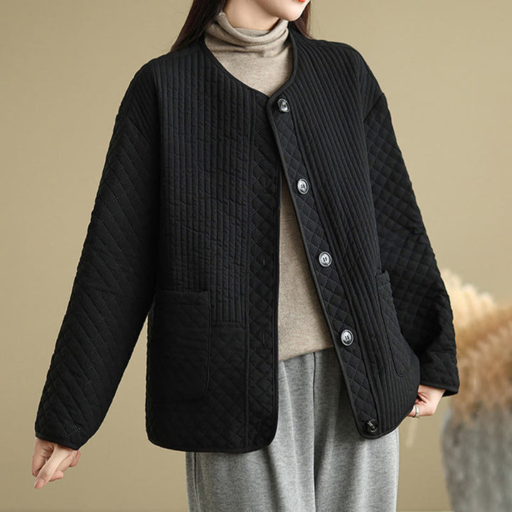 Buddha Stonesレディース ヴィンテージボタン シンプルデザイン 長袖 コットンジャケット ポケット付き - image 1