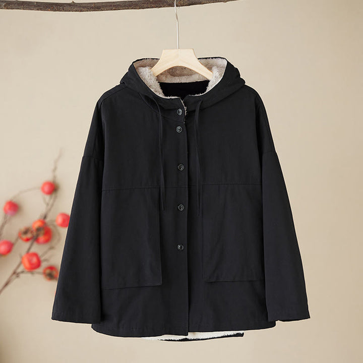 Buddha Stonesレディース 無地 長袖 パーカー コットン サーマル フリース裏地 ポケット付き ジャケット - 黒 - US6、 UK/AU10、 EU38 (XL) - image 6