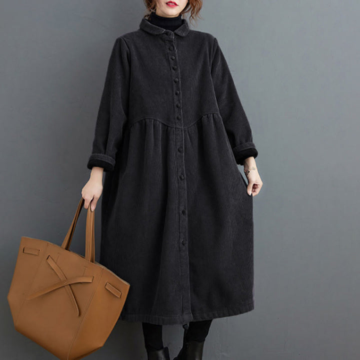 Buddha Stonesプレーンボタン 長袖 レディース コットンコーデュロイ フリース裏地 ポケット付きコート - image 6