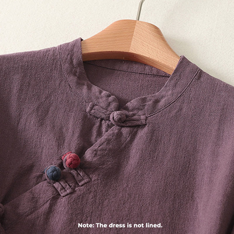 Buddha Stonesスプリング 斜め留め カエルボタンデザイン コットン 長袖 ミディドレス - image 2