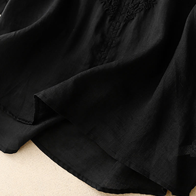 Buddha StonesのVネックライン刺繍入りレディース半袖シャツ - image 13