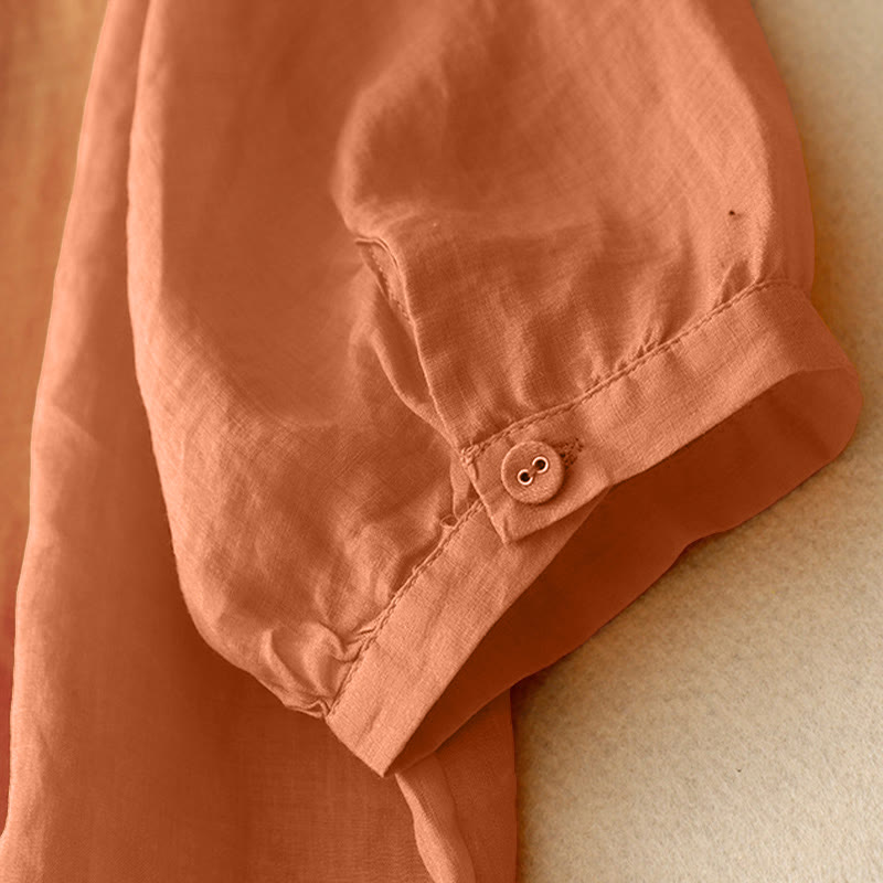 Buddha StonesのVネックライン刺繍入りレディース半袖シャツ - image 8