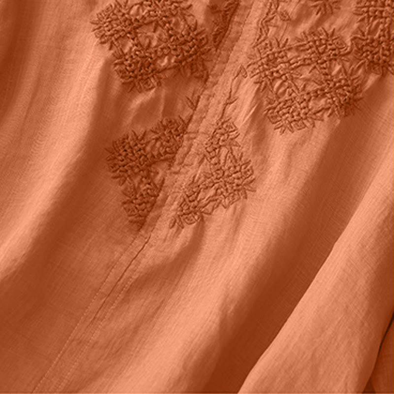 Buddha StonesのVネックライン刺繍入りレディース半袖シャツ - image 6