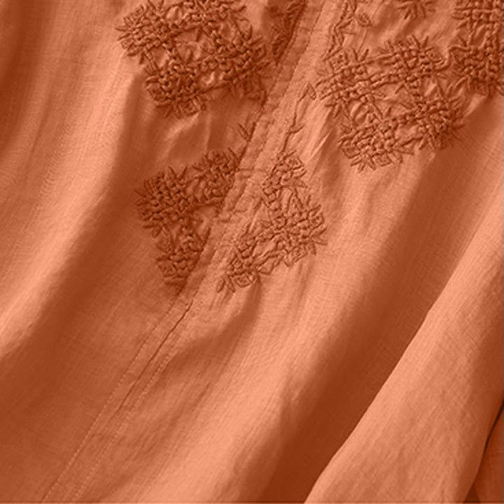 Buddha StonesのVネックライン刺繍入りレディース半袖シャツ - image 6