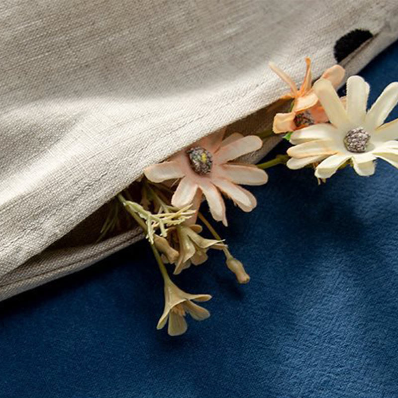 Buddha Stonesカジュアル ドット柄 半袖 レースアップ コットンリネン レディース ミディドレス ポケット付き - image 10