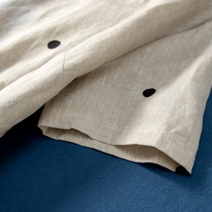 Buddha Stonesカジュアル ドット柄 半袖 レースアップ コットンリネン レディース ミディドレス ポケット付き - image 9