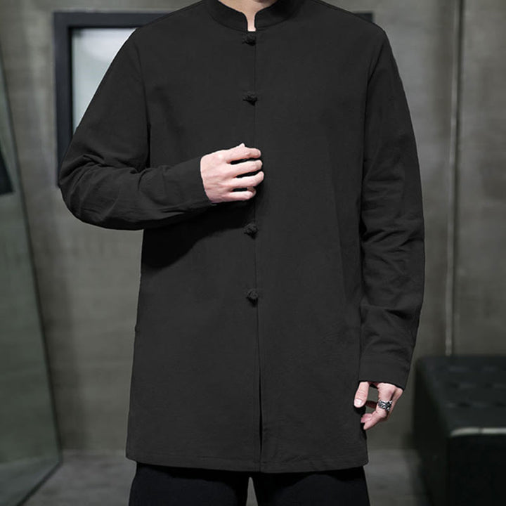 Buddha Stonesシンプル 唐装 無地 中国風 カエルボタン メンズ コットン 長袖 ジャケット シャツ - image 25