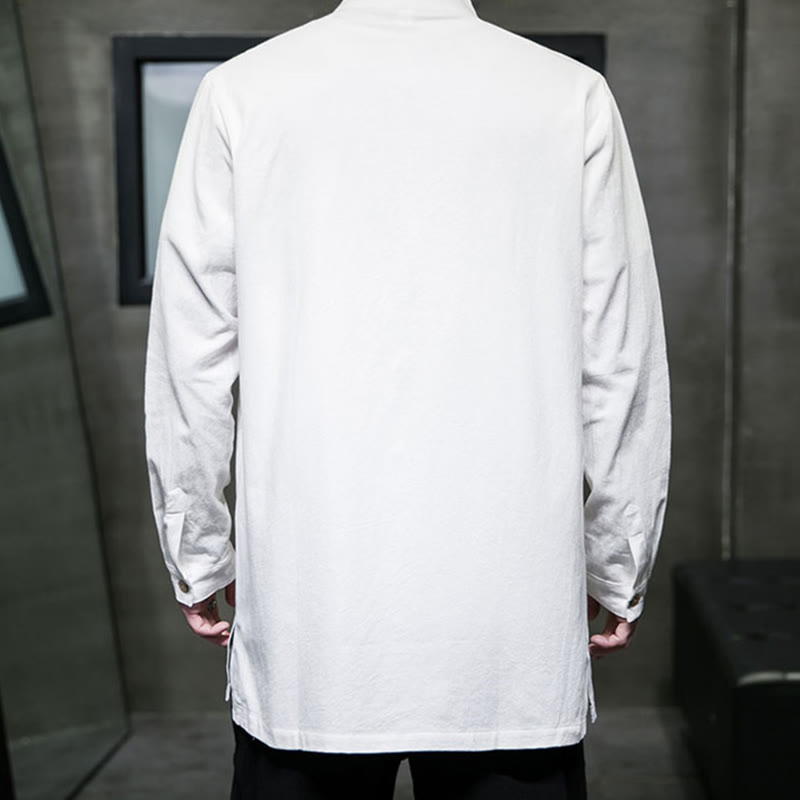 Buddha Stonesシンプル 唐装 無地 中国風 カエルボタン メンズ コットン 長袖 ジャケット シャツ - image 14