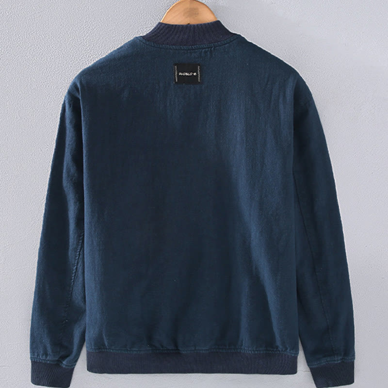 Buddha Stones冬用ジッパーデザイン スタンドカラー メンズ コットンリネン 長袖ジャケット ポケット付き - image 3