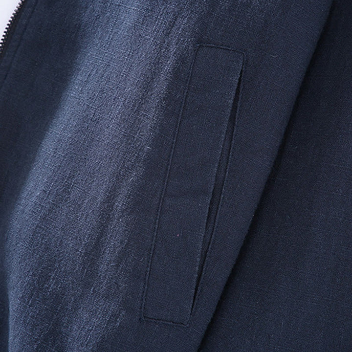 Buddha Stones冬用ジッパーデザイン スタンドカラー メンズ コットンリネン 長袖ジャケット ポケット付き - image 8