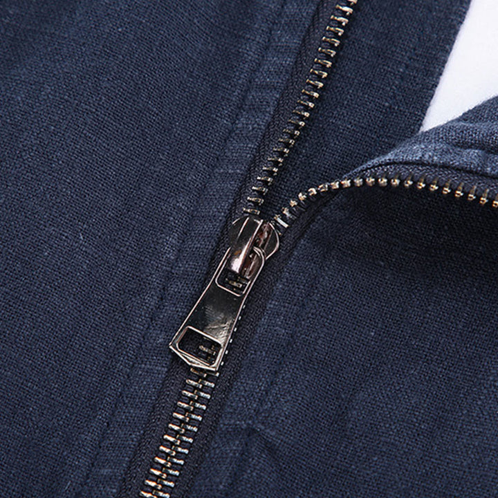 Buddha Stones冬用ジッパーデザイン スタンドカラー メンズ コットンリネン 長袖ジャケット ポケット付き - image 5